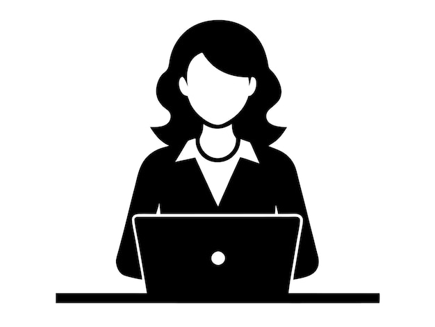 Mujer de negocios trabajando en una ilustración vectorial de silueta negra en una computadora portátil