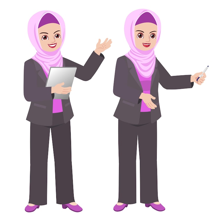 mujer de negocios en traje y con hijab de pie para la presentación y la explicación de la sesión informativa