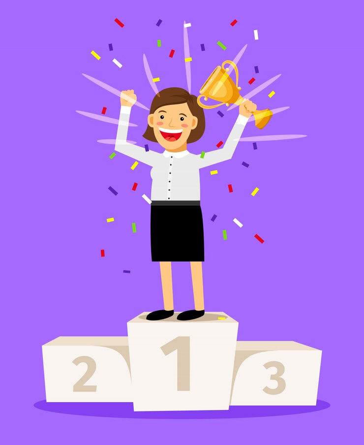 Vector mujer de negocios con trofeo
