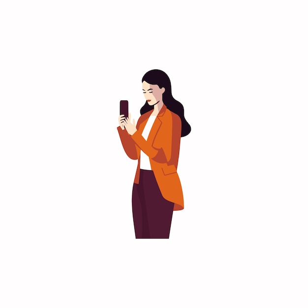 Vector mujer de negocios usando una ilustración vectorial de teléfono celular