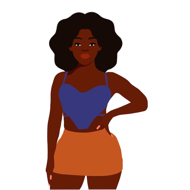 Mujer negra afro elegante en el vector de estilo de arte elegante.