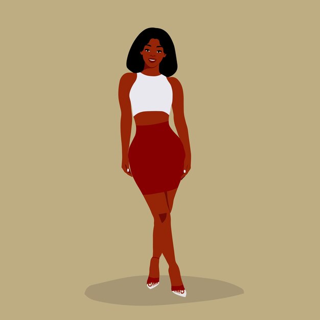 Mujer negra afro elegante en el vector de estilo artístico elegante