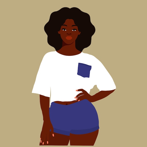 Mujer negra afro en el vector de estilo artístico elegante