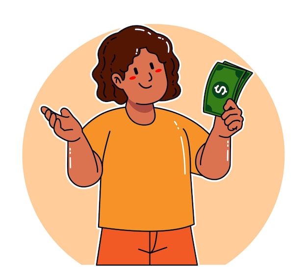 Mujer negra de dibujos animados con billetes de dinero