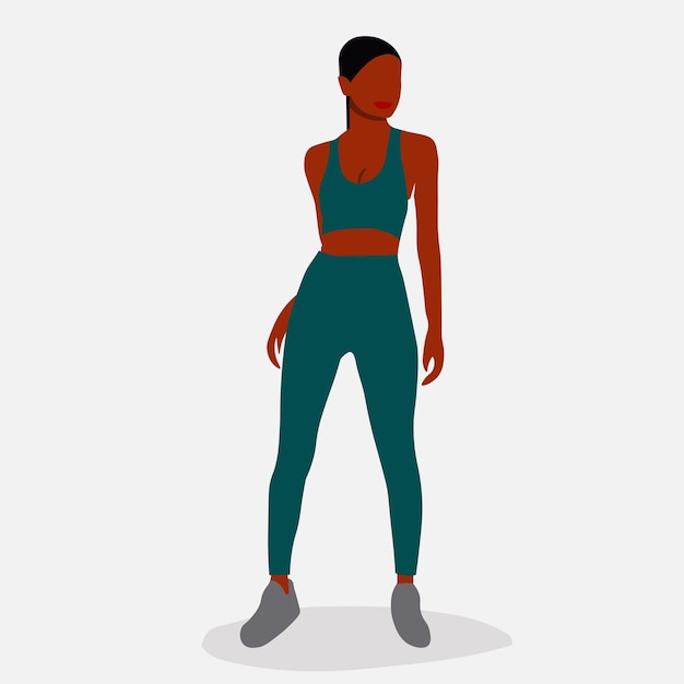 mujer negra, en, gimnasio, uso, línea, arte, estilo, vector, extracto