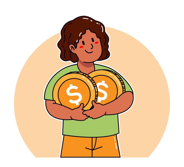 Una mujer negra lleva monedas de un dólar.