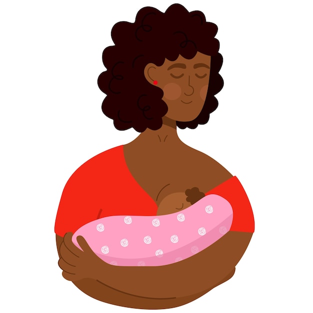 Mujer negra madre alimentando a su bebé recién nacido Ilustración de lactancia materna Madre alimentando a un bebé