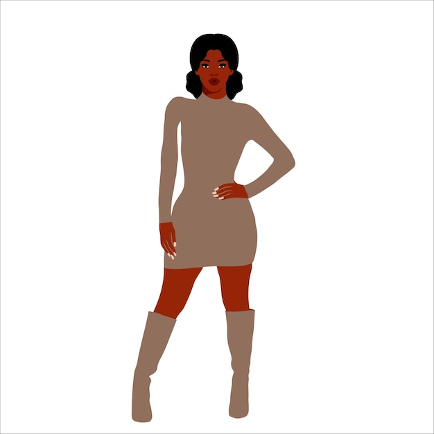 Mujer negra de moda moderna en un elegante vector de estilo artístico