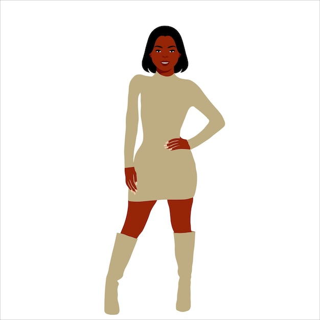 Mujer negra de moda moderna en un elegante vector de estilo artístico