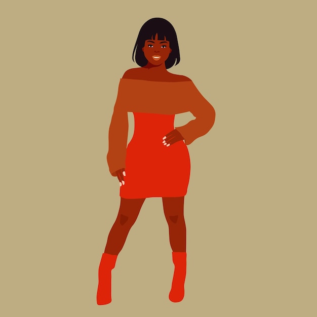 Mujer negra de moda moderna en un elegante vector de estilo artístico