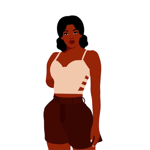 Mujer negra de moda moderna en un elegante vector de estilo artístico