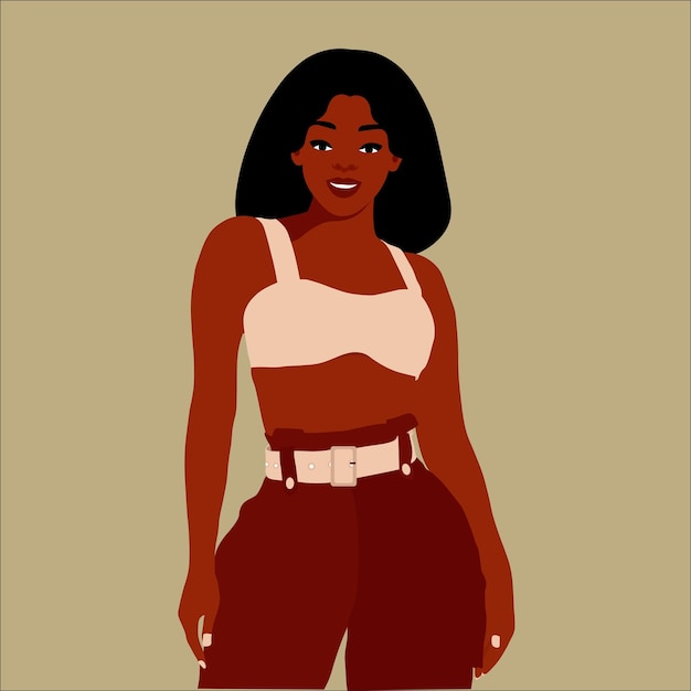 Vector mujer negra de moda moderna en un elegante vector de estilo artístico