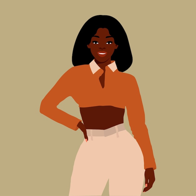 Mujer negra de moda moderna en un elegante vector de estilo artístico