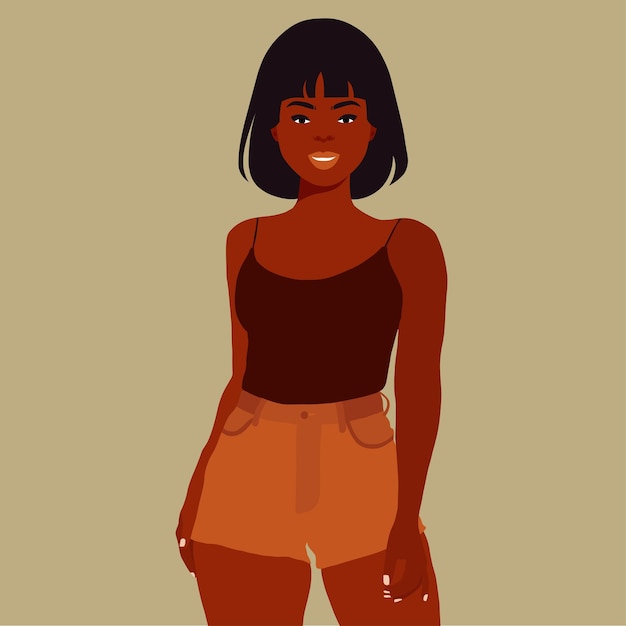 Mujer negra de moda moderna en un elegante vector de estilo artístico