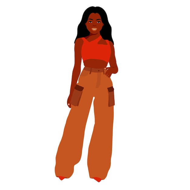 Mujer negra de moda moderna en un elegante vector de estilo artístico