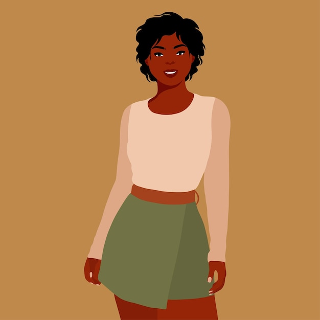 Mujer negra de moda moderna en un elegante vector de estilo artístico