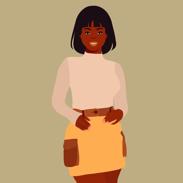 Mujer negra de moda moderna en un elegante vector de estilo artístico