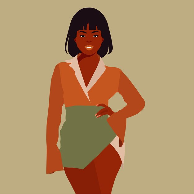 Mujer negra de moda moderna en un elegante vector de estilo artístico