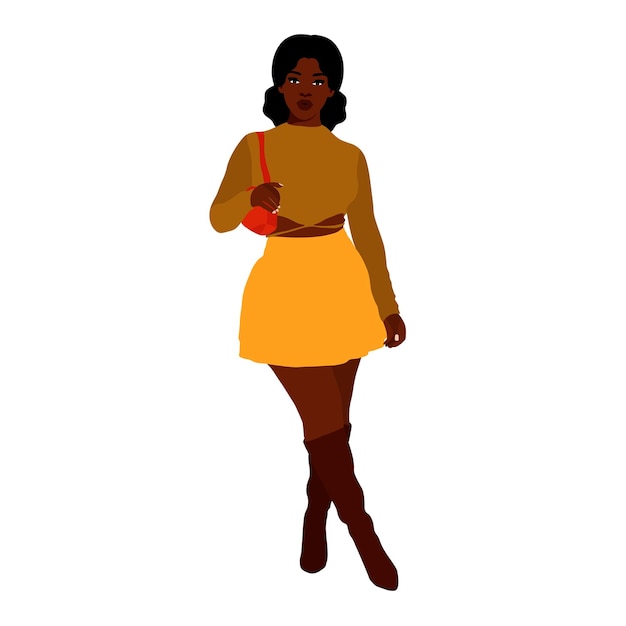 Mujer negra de moda moderna en un elegante vector de estilo artístico