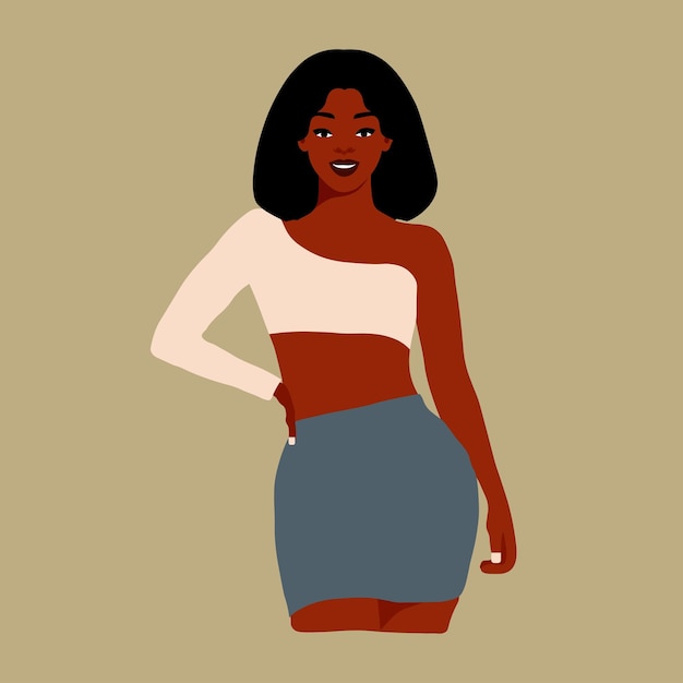 Mujer negra de moda moderna en un elegante vector de estilo artístico