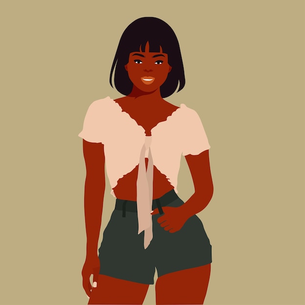 Mujer negra moderna en un elegante vector de estilo artístico