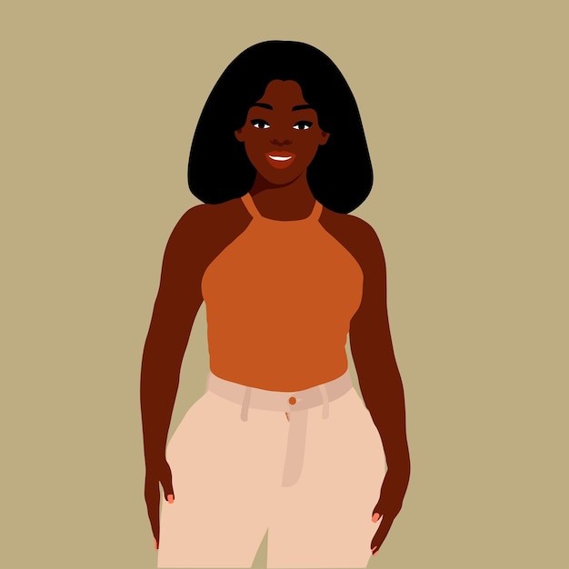Mujer negra moderna en un elegante vector de estilo artístico