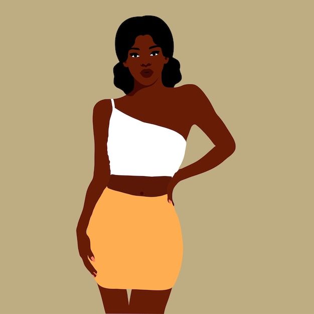 Mujer negra moderna en un elegante vector de estilo artístico