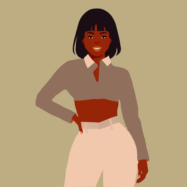 Mujer negra moderna en un elegante vector de estilo artístico