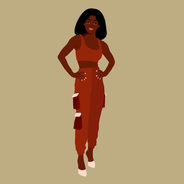 Mujer negra moderna en un elegante vector de estilo artístico
