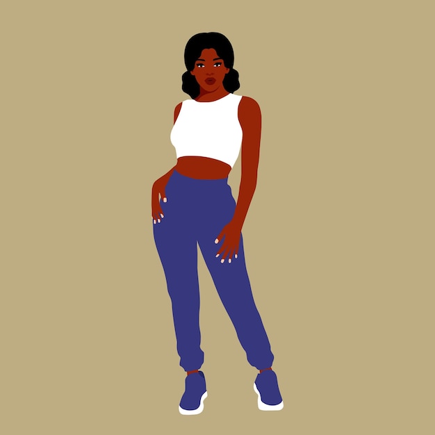 Mujer negra moderna en un vector de estilo artístico elegante