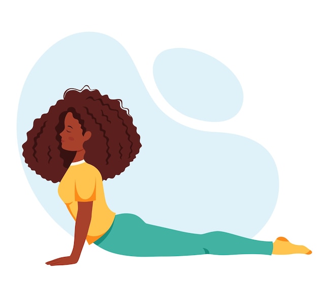 mujer negra practicando yoga estilo de vida saludable relajarse meditación