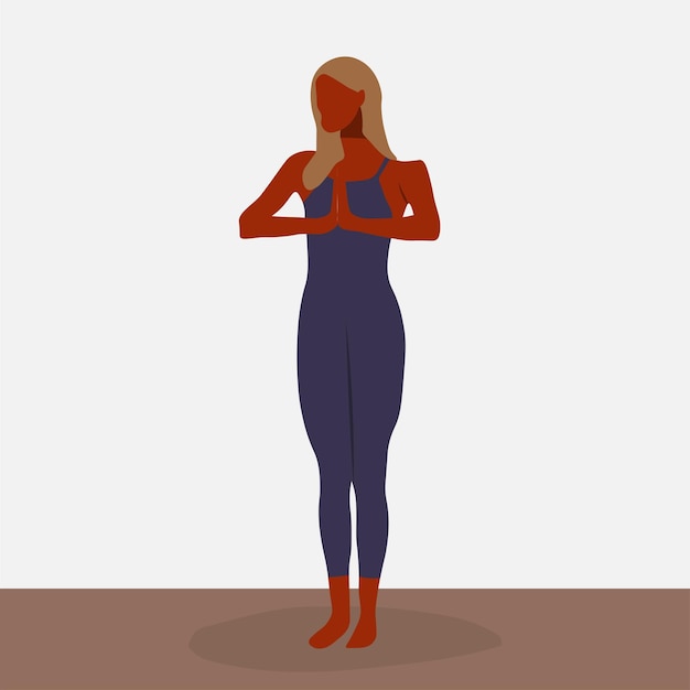 Mujer negra practicando yoga en vector de estilo de arte de línea elegante