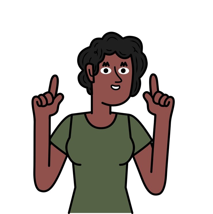 Vector mujer negra señalando sus manos hacia arriba