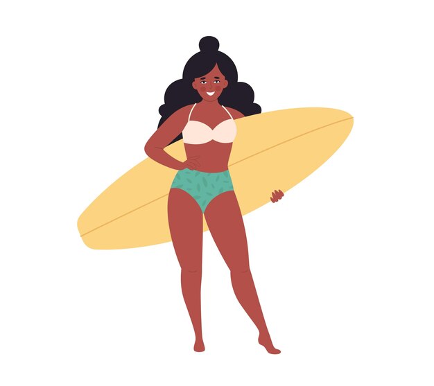 Mujer negra con tabla de surf Actividad de verano verano surf Hola verano