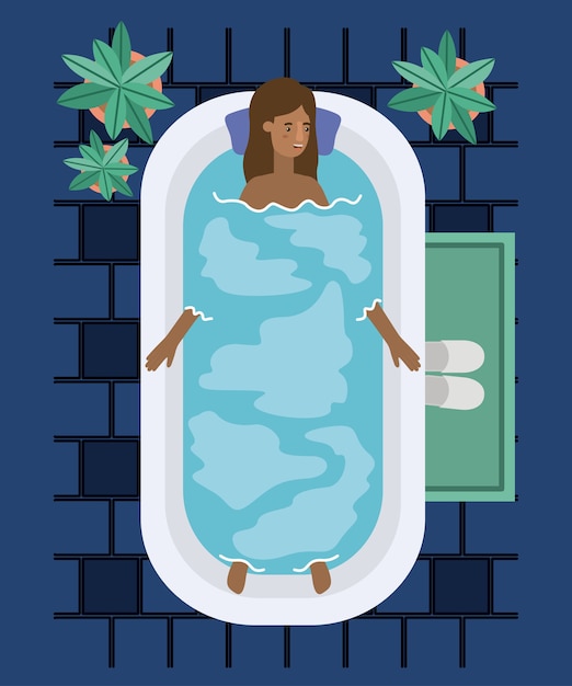 Mujer negra tomando un diseño de ilustración de vector de bañera
