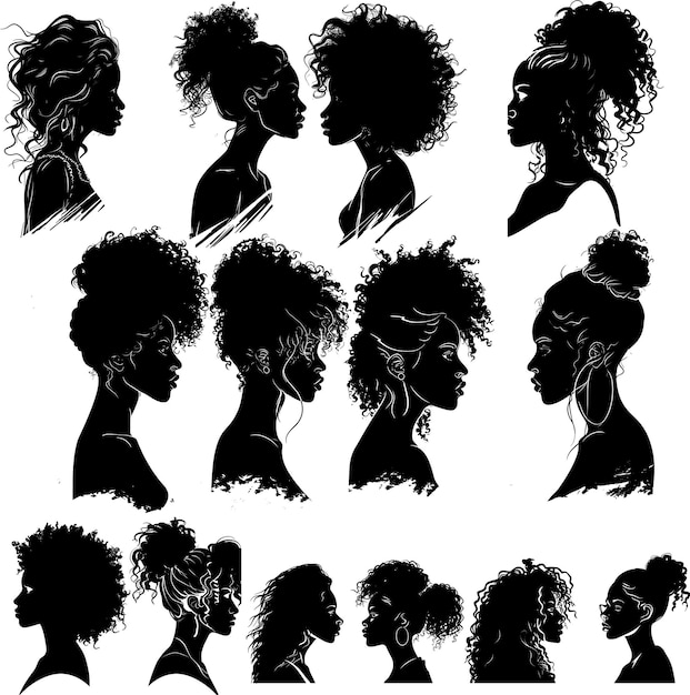 Vector mujer negra con varios estilos de cabello