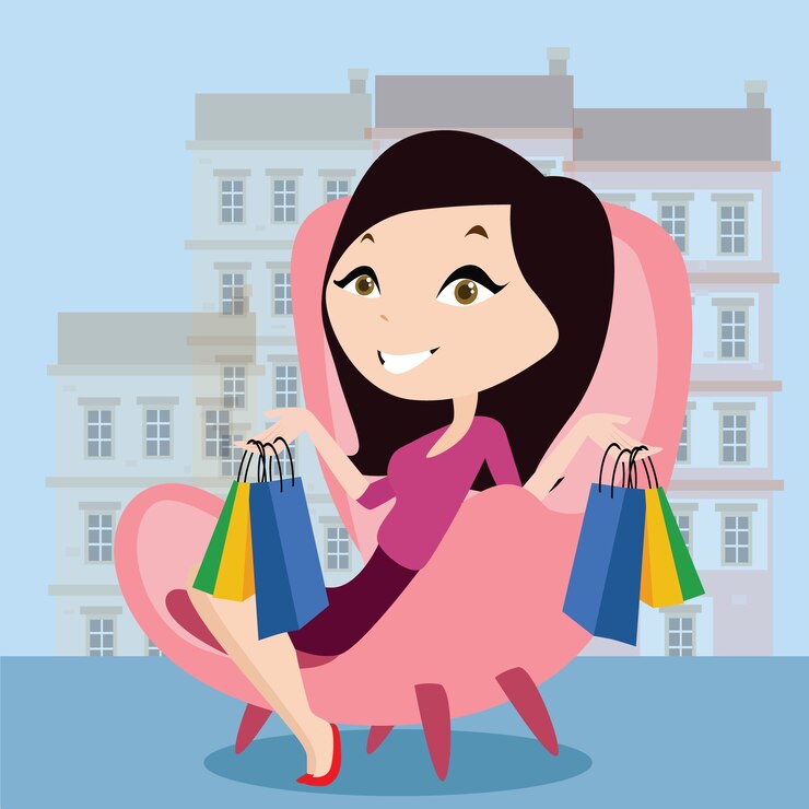 Vector mujer niña compras venta tienda descuento