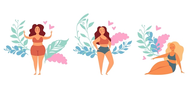 Mujer niñas flor belleza ramo aislado conjunto diseño gráfico ilustración