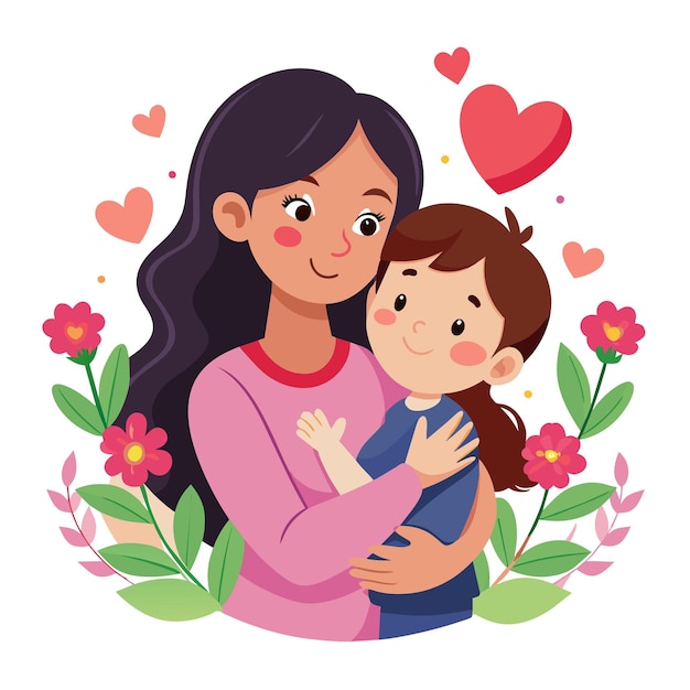 una mujer y un niño se abrazan y las palabras amor