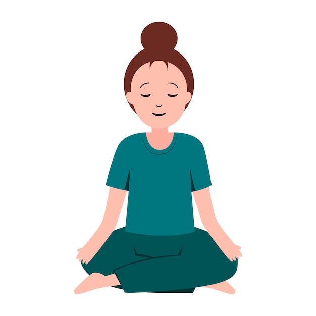 Mujer o niña practicando meditación o haciendo yoga, atención plena y concepto de salud mental para ilustración