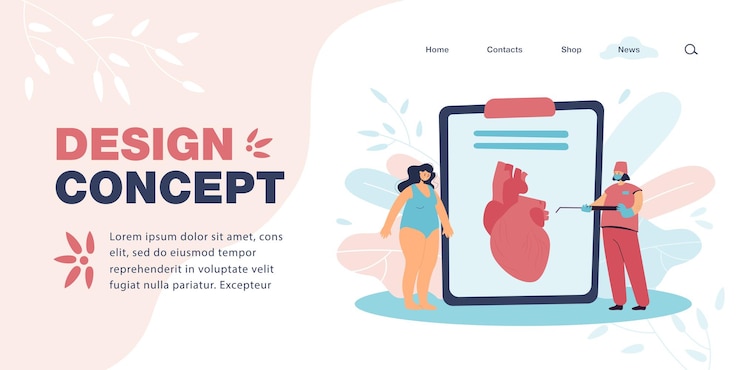 Vector mujer obesa visitando cardiólogo ilustración vectorial plana