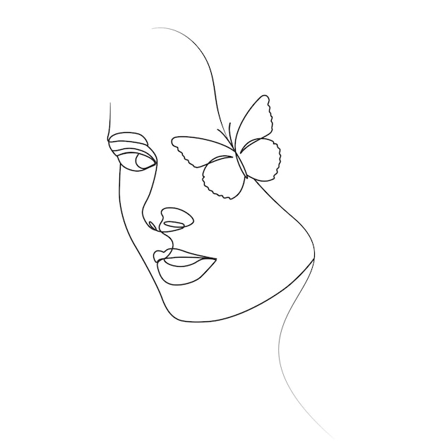 Mujer ojos y cabeza mariposa lineal elegante línea arte dibujo