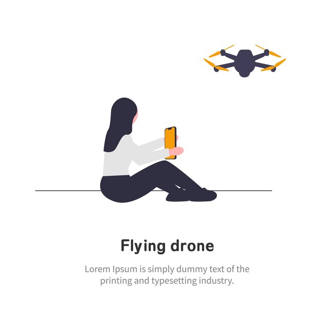 Mujer operando un dron con un teléfono inteligente