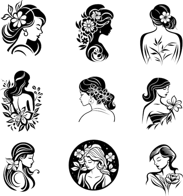 mujer oral flor mujer silueta ilustración vectorial dibujada a mano