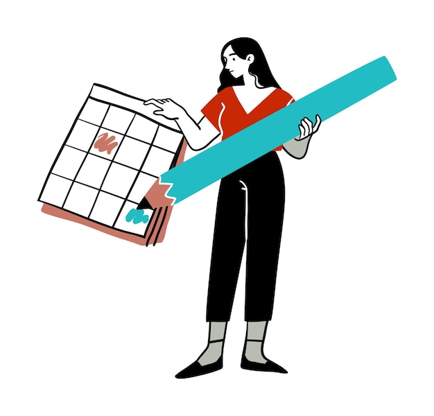 Mujer organizando el horario mensual en el calendario