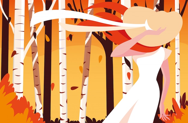 Mujer en otoño diseño vectorial