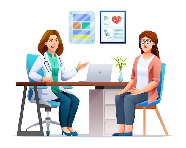 Mujer paciente en la cita con el médico39s Ilustración del concepto de consulta médica