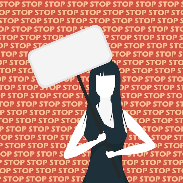 Una mujer con una pancarta vacía en sus manos Concepto de protesta Estilo plano Vector