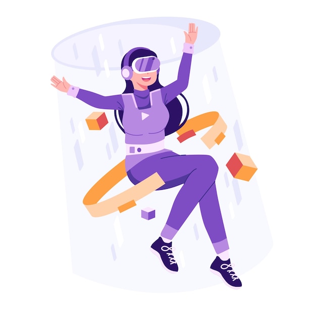 Una mujer con un par de gafas vr está volando en círculo.