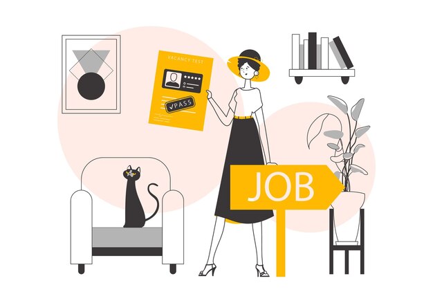 La mujer pasó la prueba de trabajo estilo lineal de moda ilustración vectorial
